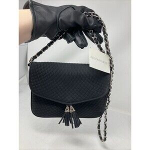 NWT Worthington Small Shoulder Crossbody Black Purse Silver Chain Strap Tassels